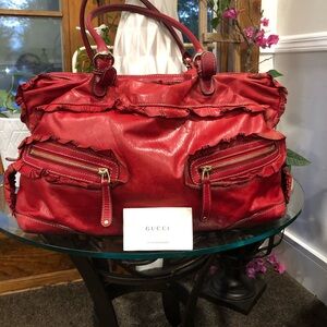Authentic Gucci Red Soft Leather Calfskin Sabrina Boston Handbag